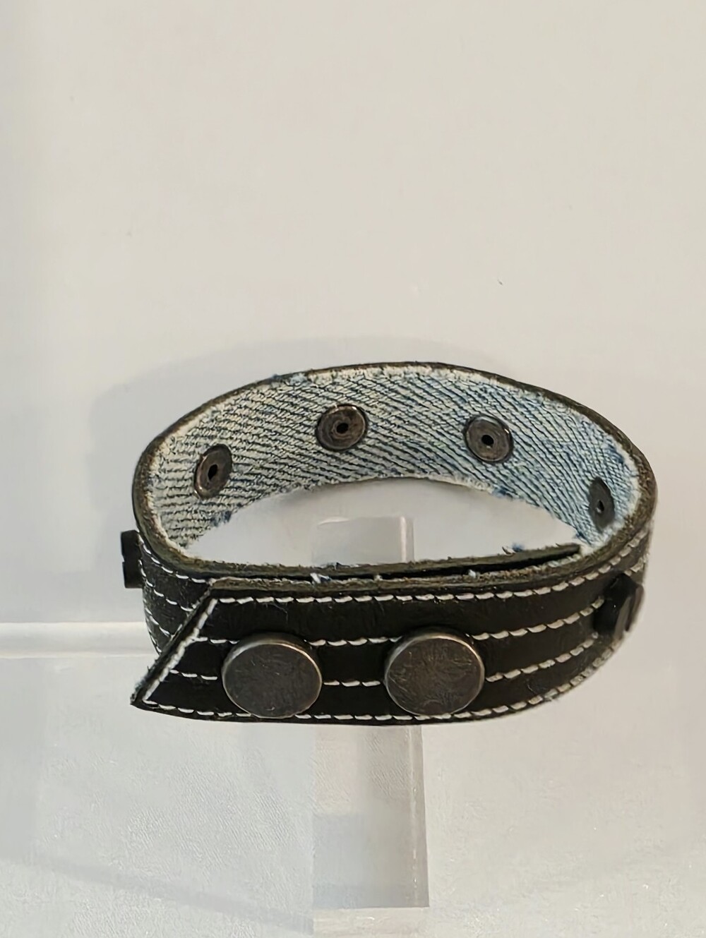 Leather Strap Bracelet With Denim Inner Lining Unisex New
